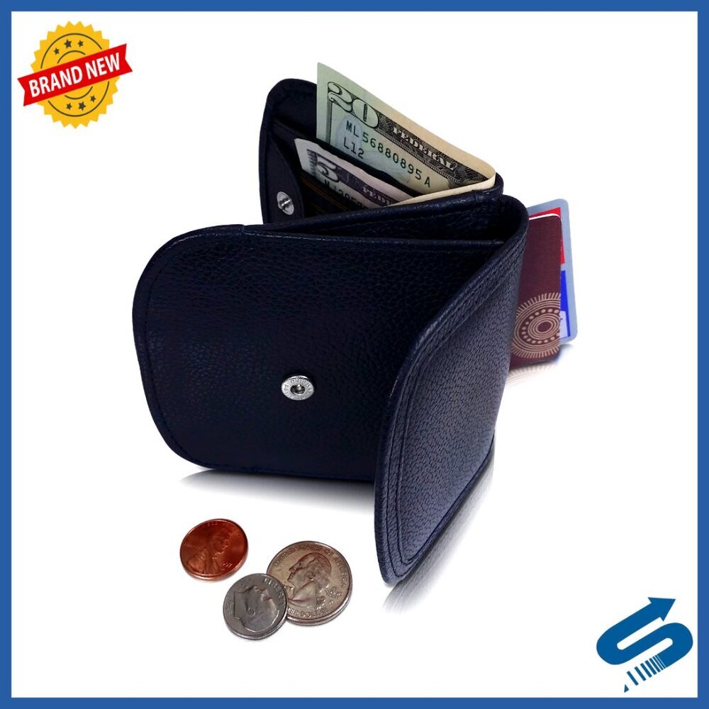 Compact Leather Front Pocket Wallet for Cards Coins Bills ID